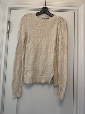 Proenza Schouler Cream Open-Knit Crewneck Sweater